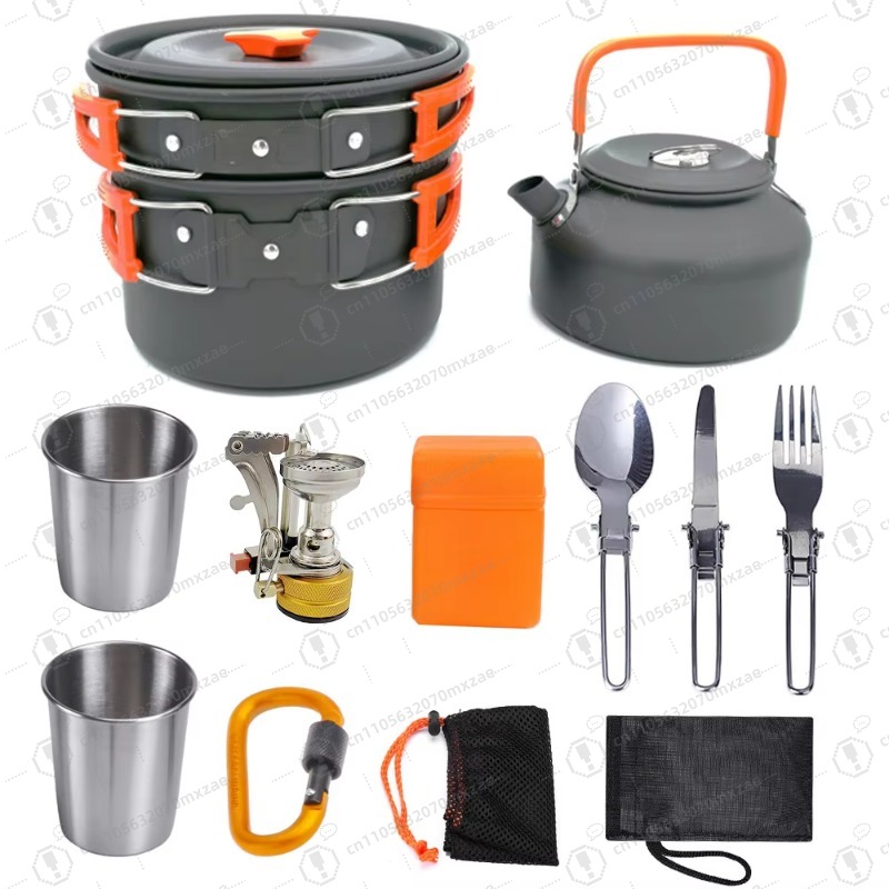 Outdoor aluminum cookware 10-p - Camping Cooking Accessories Set 评论和价格