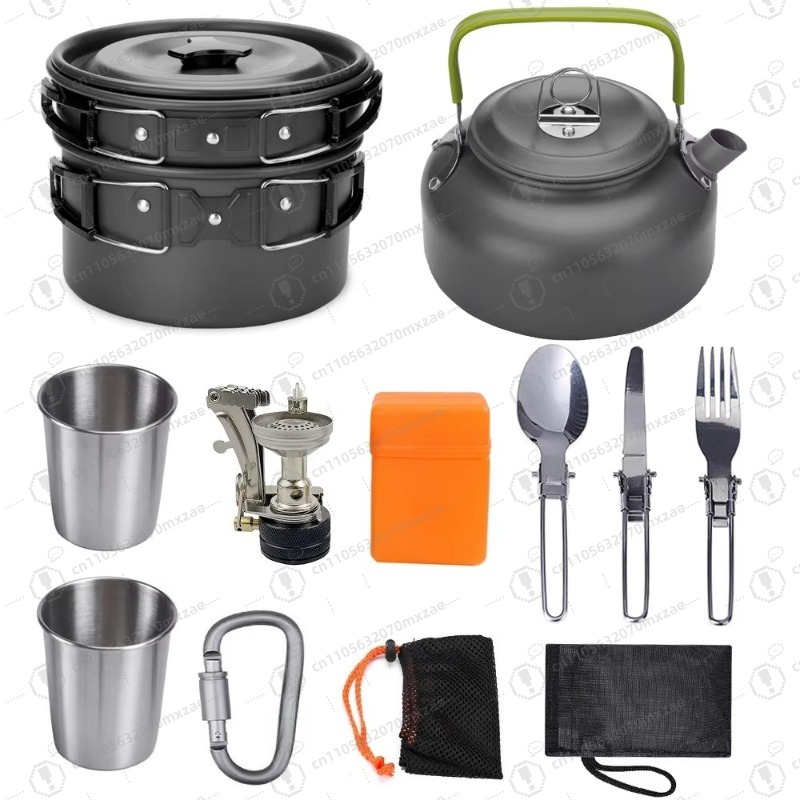 Outdoor aluminum cookware 10-p - Camping Cooking Accessories Set 评论和价格