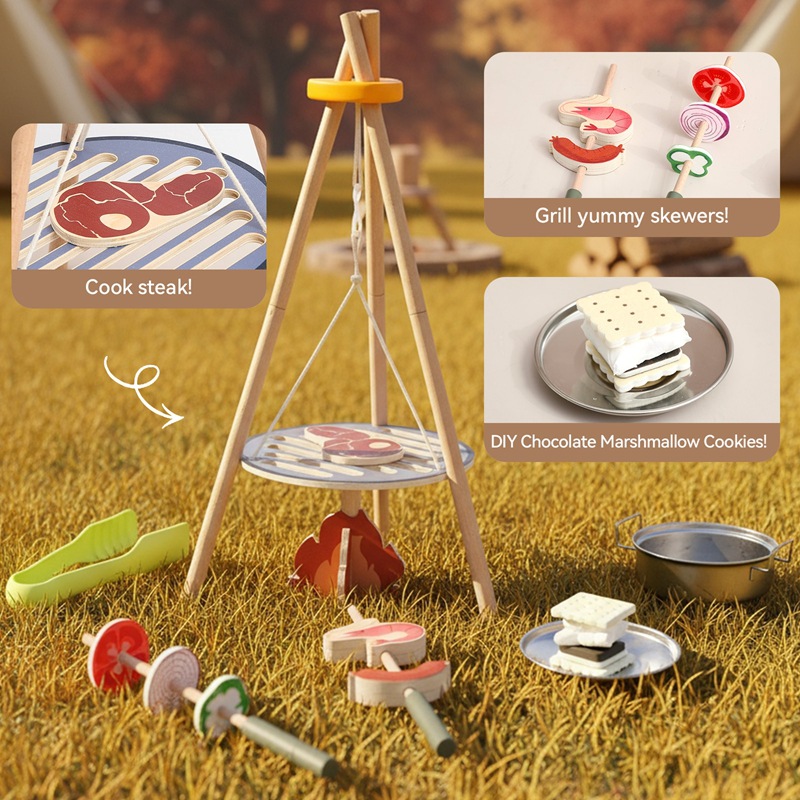 Wooden Kids Camping Barbecue T - Camping Cooking Kids 评论和价格