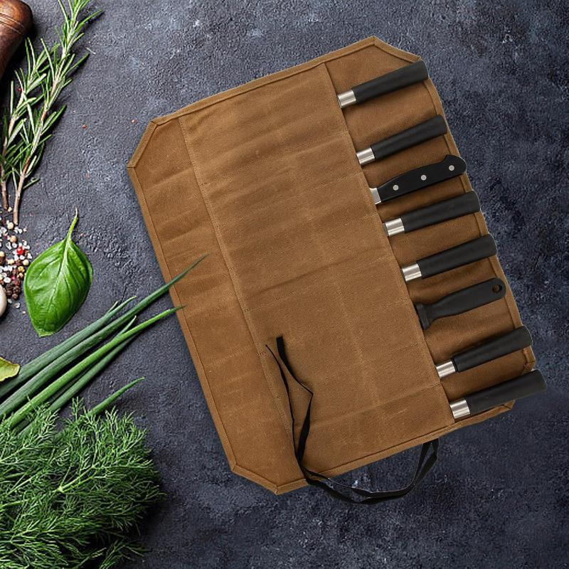 Waxed Canvas Chef Knife Roll M - Camping Cooking Utensil Holder 评论和价格