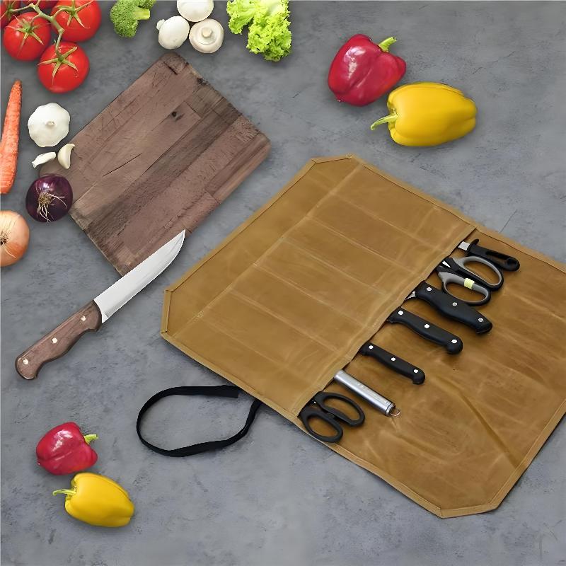 Waxed Canvas Chef Knife Roll M - Camping Cooking Utensil Holder 评论和价格