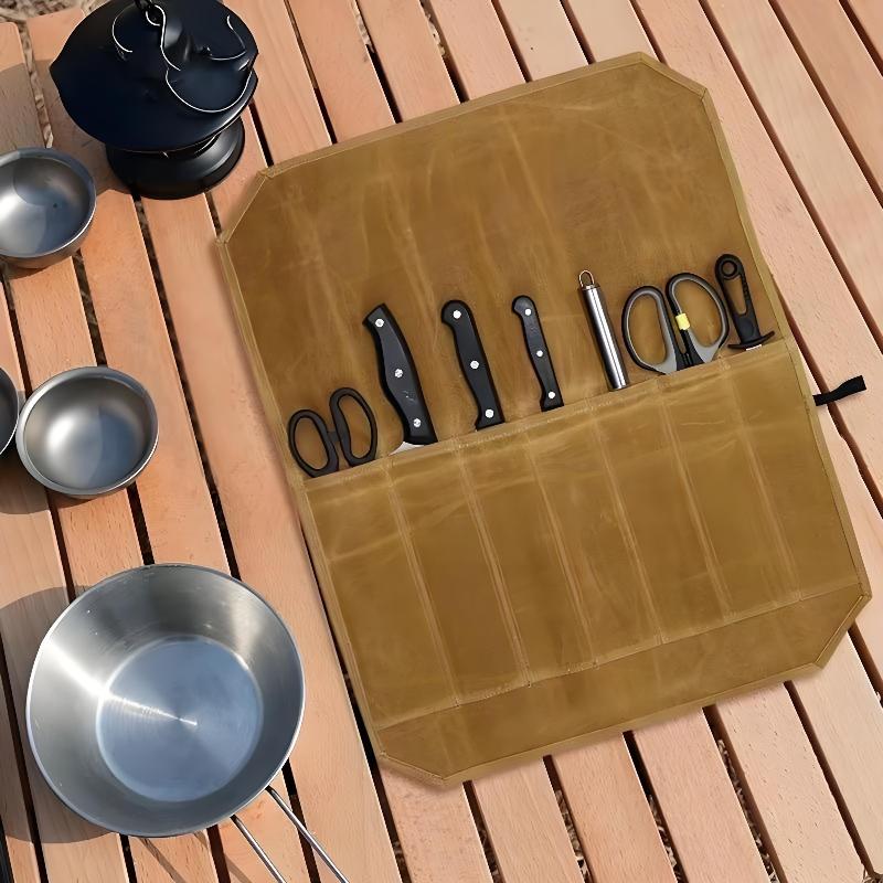 Waxed Canvas Chef Knife Roll M - Camping Cooking Utensil Holder 评论和价格