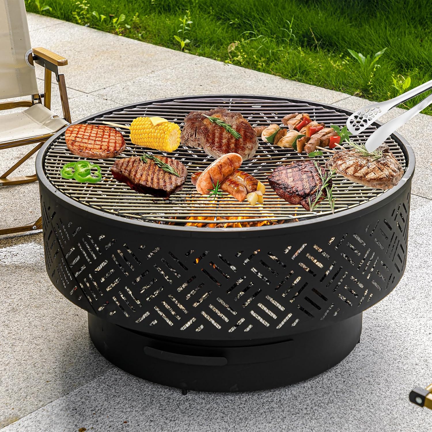 32 Inch Round Metal Wood Burni - Camping Cooking Pack 评论和价格