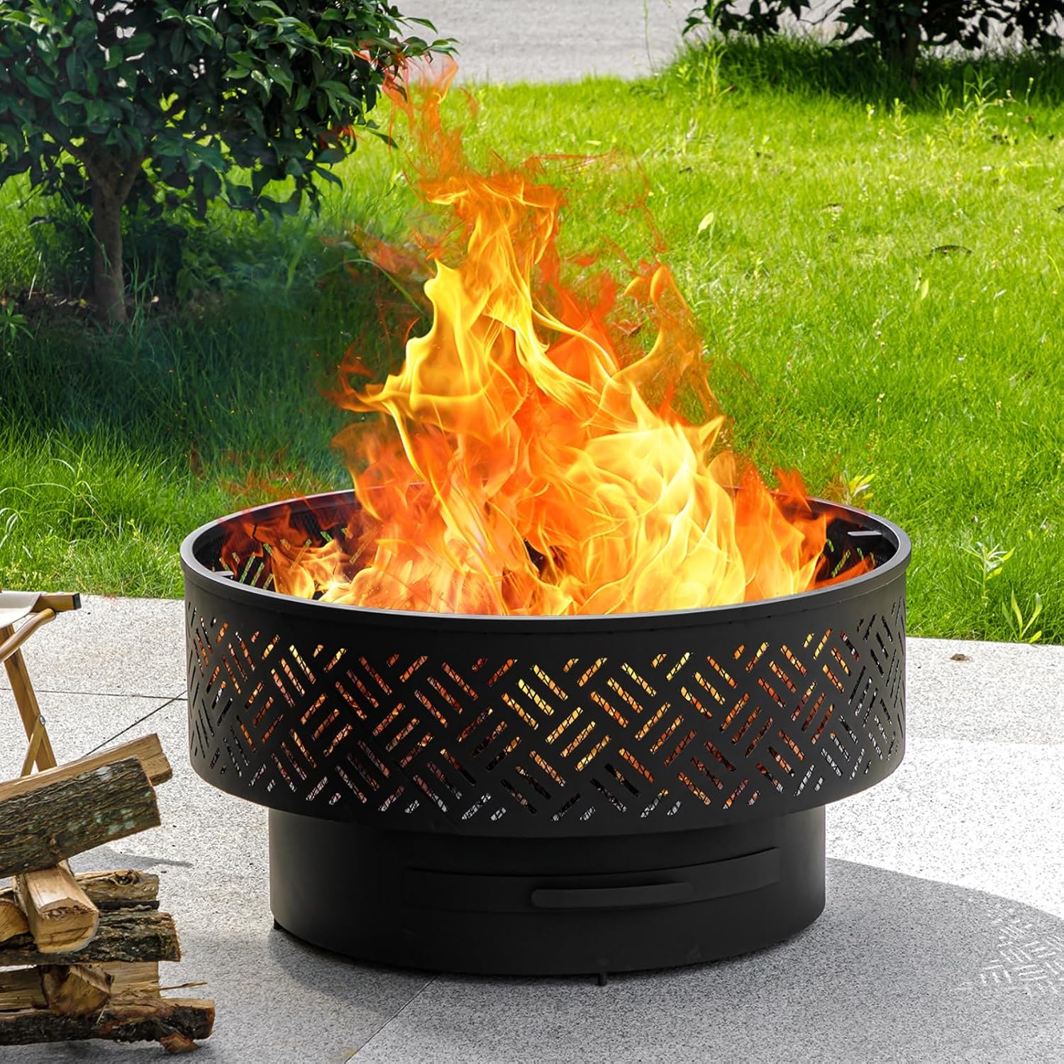 32 Inch Round Metal Wood Burni - Camping Cooking Pack 评论和价格