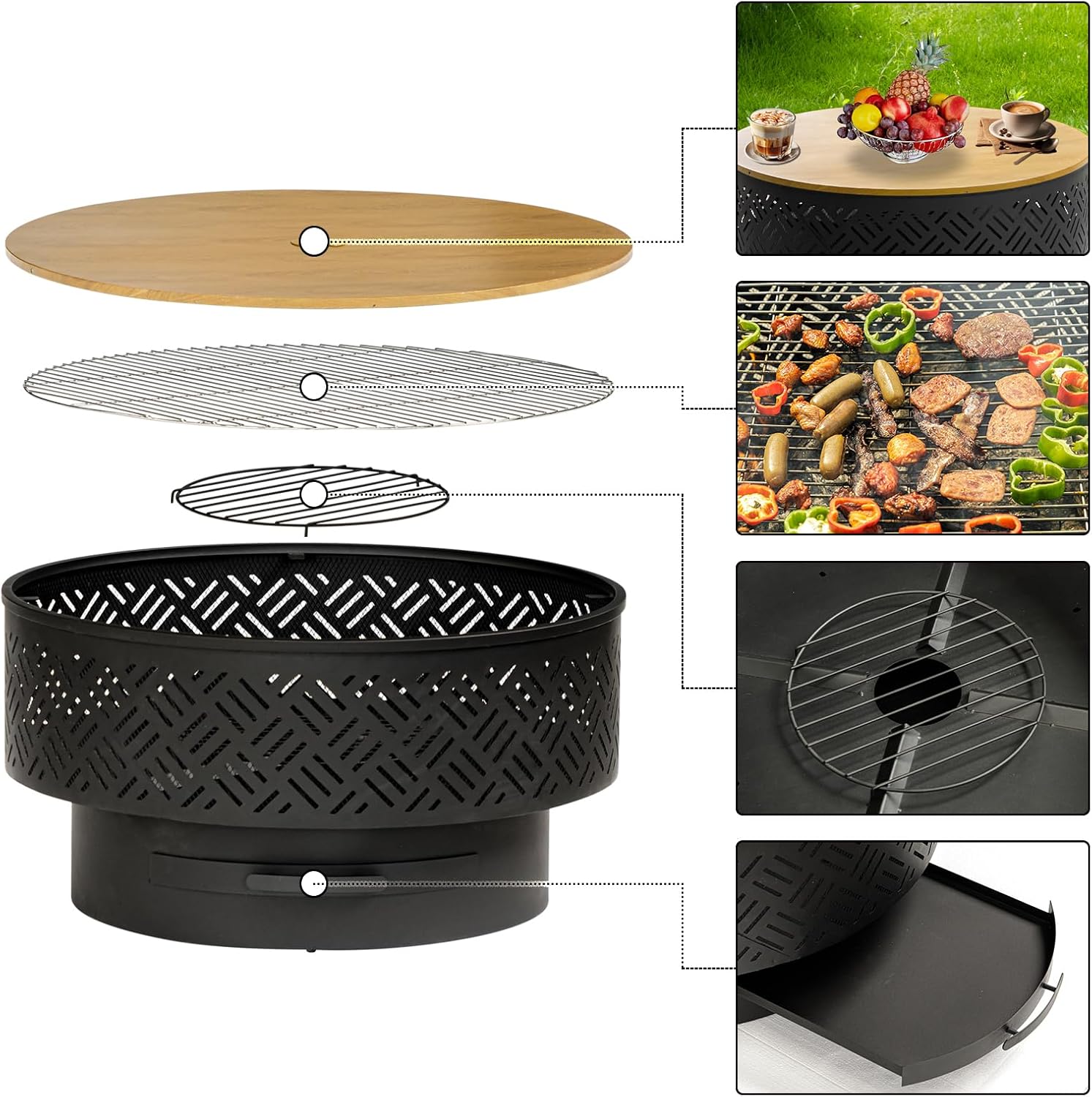32 Inch Round Metal Wood Burni - Camping Cooking Pack 评论和价格