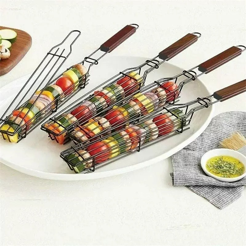 BBQ Grill Basket Portable Meat - Camping Cooking Vegetables 评论和价格