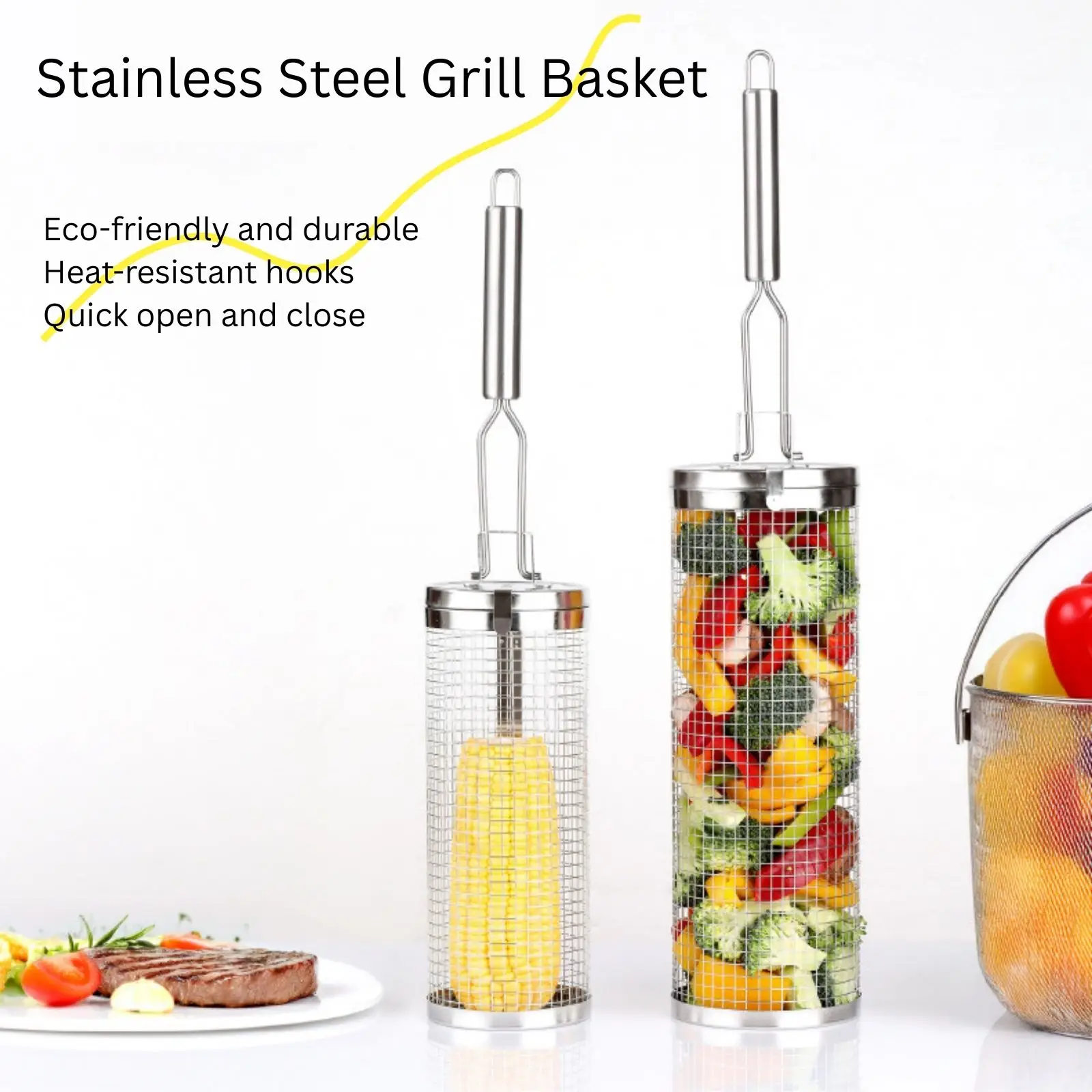 Stainless Steel Rolling Grill  - Camping Cooking Vegetables 评论和价格